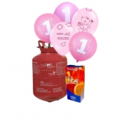 BUTLA Z HELEM + 30 balonów + żel uszczelniający Zestaw urodzinowy dla dziewczynki na roczek